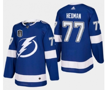 Men's Tampa Bay Lightning #77 Victor Hedman 2022 Blue Stanley Cup Final Patch Stitched Jersey