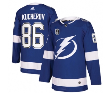 Men's Tampa Bay Lightning #86 Nikita Kucherov 2022 Blue Stanley Cup Final Patch Stitched Jersey