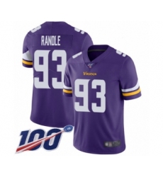 Men's Minnesota Vikings #93 John Randle Purple Team Color Vapor Untouchable Limited Player 100th Season Football Jersey