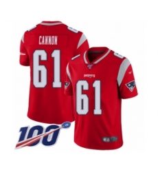 Men's New England Patriots #61 Marcus Cannon Limited Red Inverted Legend 100th Season Football Jersey