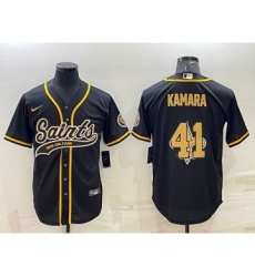 Men's New Orleans Saints #41 Alvin Kamara Black Team Big Logo With Patch Cool Base Stitched Baseball Jersey