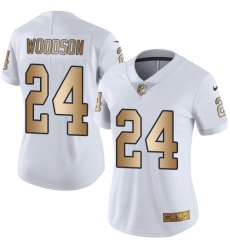 Women's Nike Oakland Raiders #24 Charles Woodson Limited White/Gold Rush NFL Jersey