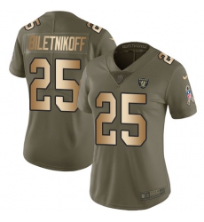 Women's Nike Oakland Raiders #25 Fred Biletnikoff Limited Olive/Gold 2017 Salute to Service NFL Jersey