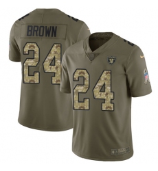 Youth Nike Oakland Raiders #24 Willie Brown Limited Olive/Camo 2017 Salute to Service NFL Jersey
