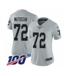 Women's Oakland Raiders #72 John Matuszak Limited Silver Inverted Legend 100th Season Football Jersey