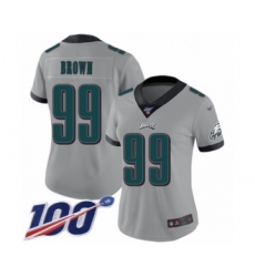 Women's Philadelphia Eagles #99 Jerome Brown Limited Silver Inverted Legend 100th Season Football Jersey