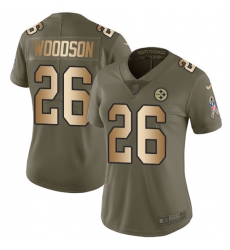 Women's Nike Pittsburgh Steelers #26 Rod Woodson Limited Olive/Gold 2017 Salute to Service NFL Jersey