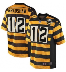 Men's Nike Pittsburgh Steelers #12 Terry Bradshaw Limited Yellow/Black Alternate 80TH Anniversary Throwback NFL Jersey