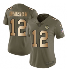 Women's Nike Pittsburgh Steelers #12 Terry Bradshaw Limited Olive/Gold 2017 Salute to Service NFL Jersey