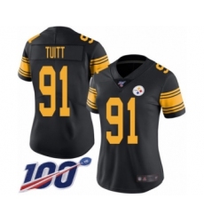Women's Pittsburgh Steelers #91 Stephon Tuitt Limited Black Rush Vapor Untouchable 100th Season Football Jersey