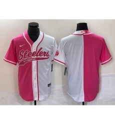 Men's Pittsburgh Steelers Blank Pink White Two Tone Cool Base Stitched Baseball Jersey