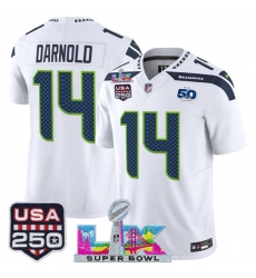 Men's Seattle Seahawks #14 Sam Darnold White 2025 F.U.S.E. Super Bowl LX And 50th Season & USA 250 Vapor Limited Football Stitched Jersey
