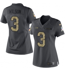 Women's Nike Seattle Seahawks #3 Russell Wilson Limited Black 2016 Salute to Service NFL Jersey