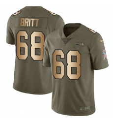 Men's Nike Seattle Seahawks #68 Justin Britt Limited Olive/Gold 2017 Salute to Service NFL Jersey