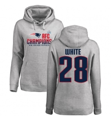 Women's Nike New England Patriots #28 James White Heather Gray 2017 AFC Champions Pullover Hoodie