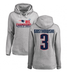 Women's Nike New England Patriots #3 Stephen Gostkowski Heather Gray 2017 AFC Champions Pullover Hoodie