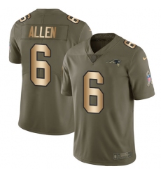 Men's Nike New England Patriots #6 Ryan Allen Limited Olive/Gold 2017 Salute to Service NFL Jersey