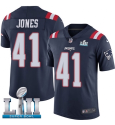 Youth Nike New England Patriots #41 Cyrus Jones Limited Navy Blue Rush Vapor Untouchable Super Bowl LII NFL Jersey