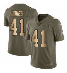 Youth Nike New England Patriots #41 Cyrus Jones Limited Olive/Gold 2017 Salute to Service NFL Jersey