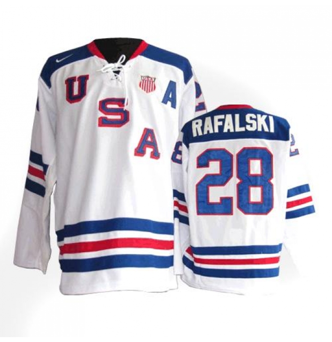 Men's Nike Team USA #28 Brian Rafalski Premier White 1960 Throwback Olympic Hockey Jersey