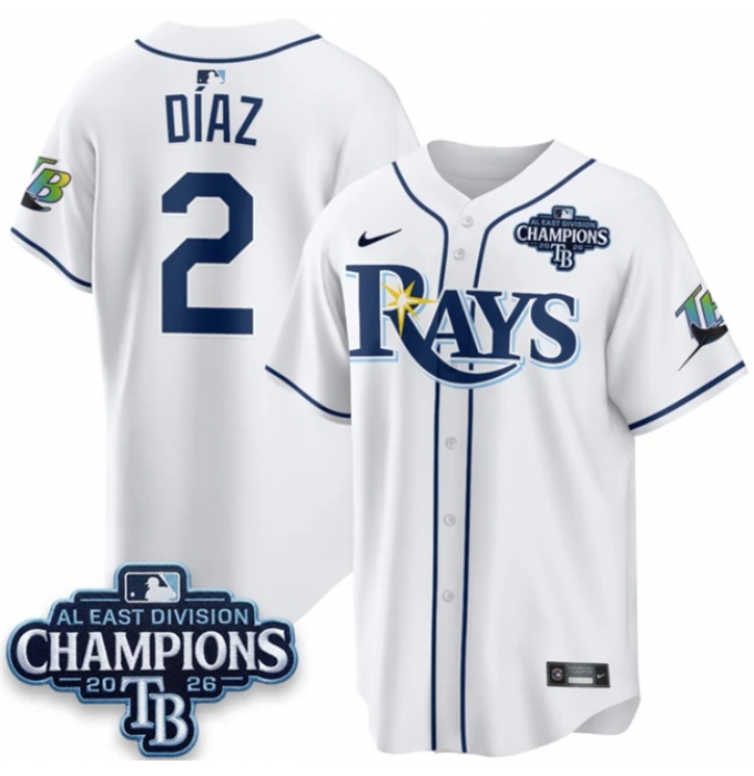 Men's Tampa Bay Rays #2 Yandy Díaz White 2026 AL East Champions Limited Stitched Baseball Jersey