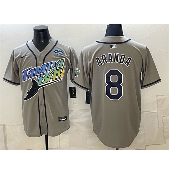Men's Tampa Bay Rays #8 Jonathan Aranda Gray 2026 AL East Champions Vapor Limited Stitched Baseball Jersey