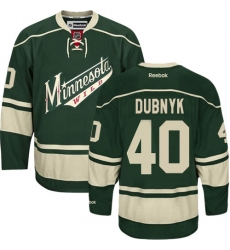 Youth Reebok Minnesota Wild #40 Devan Dubnyk Authentic Green Third NHL Jersey