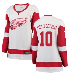 Women's Detroit Red Wings #10 Alex Delvecchio Authentic White Away Fanatics Branded Breakaway NHL Jersey