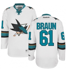 Youth Reebok San Jose Sharks #61 Justin Braun Authentic White Away NHL Jersey
