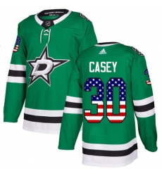Men's Adidas Dallas Stars #30 Jon Casey Authentic Green USA Flag Fashion NHL Jersey