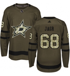 Men's Adidas Dallas Stars #68 Jaromir Jagr Authentic Green Salute to Service NHL Jersey