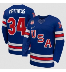 Men's USA #34 Auston Matthews Royal 2026 Stitched Jersey