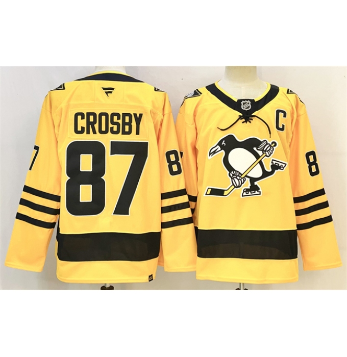 Men's Pittsburgh Penguins #87 Sidney Crosby Gold 2025-26 With C Alternate Stitched Hockey Jersey