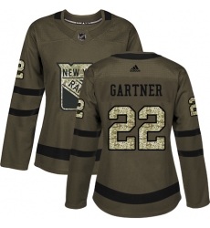 Women's Adidas New York Rangers #22 Mike Gartner Authentic Green Salute to Service NHL Jersey