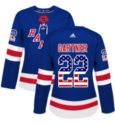 Women's Adidas New York Rangers #22 Mike Gartner Authentic Royal Blue USA Flag Fashion NHL Jersey