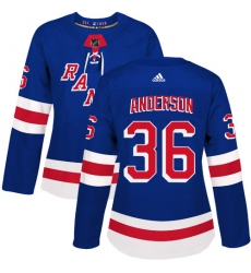 Women's Adidas New York Rangers #36 Glenn Anderson Authentic Royal Blue Home NHL Jersey