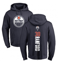 NHL Adidas Edmonton Oilers #30 Bill Ranford Navy Blue Backer Pullover Hoodie