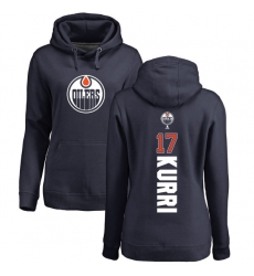 NHL Women's Adidas Edmonton Oilers #17 Jari Kurri Navy Blue Backer Pullover Hoodie