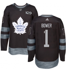 Men's Adidas Toronto Maple Leafs #1 Johnny Bower Authentic Black 1917-2017 100th Anniversary NHL Jersey