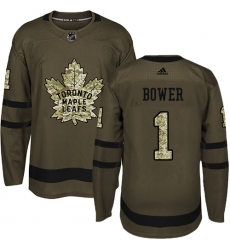 Men's Adidas Toronto Maple Leafs #1 Johnny Bower Authentic Green Salute to Service NHL Jersey