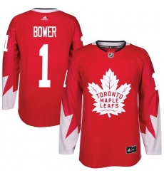 Men's Adidas Toronto Maple Leafs #1 Johnny Bower Authentic Red Alternate NHL Jersey