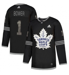 Men's Adidas Toronto Maple Leafs #1 Johnny Bower Black Authentic Classic Stitched NHL Jersey