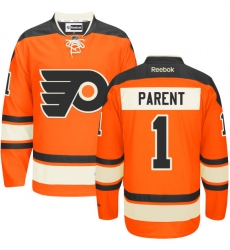Men's Reebok Philadelphia Flyers #1 Bernie Parent Premier Orange New Third NHL Jersey