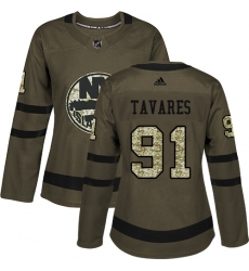 Women's Adidas New York Islanders #91 John Tavares Authentic Green Salute to Service NHL Jersey