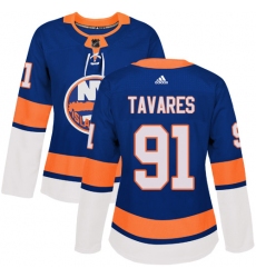 Women's Adidas New York Islanders #91 John Tavares Authentic Royal Blue Home NHL Jersey