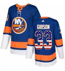 Youth Adidas New York Islanders #33 Christopher Gibson Authentic Royal Blue USA Flag Fashion NHL Jersey