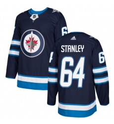 Men's Adidas Winnipeg Jets #64 Logan Stanley Premier Navy Blue Home NHL Jersey