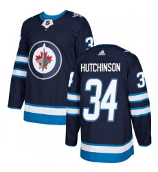 Youth Adidas Winnipeg Jets #34 Michael Hutchinson Premier Navy Blue Home NHL Jersey
