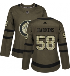 Women's Adidas Winnipeg Jets #58 Jansen Harkins Authentic Green Salute to Service NHL Jersey