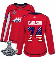Women's Adidas Washington Capitals #74 John Carlson Authentic Red USA Flag Fashion 2018 Stanley Cup Final Champions NHL Jersey